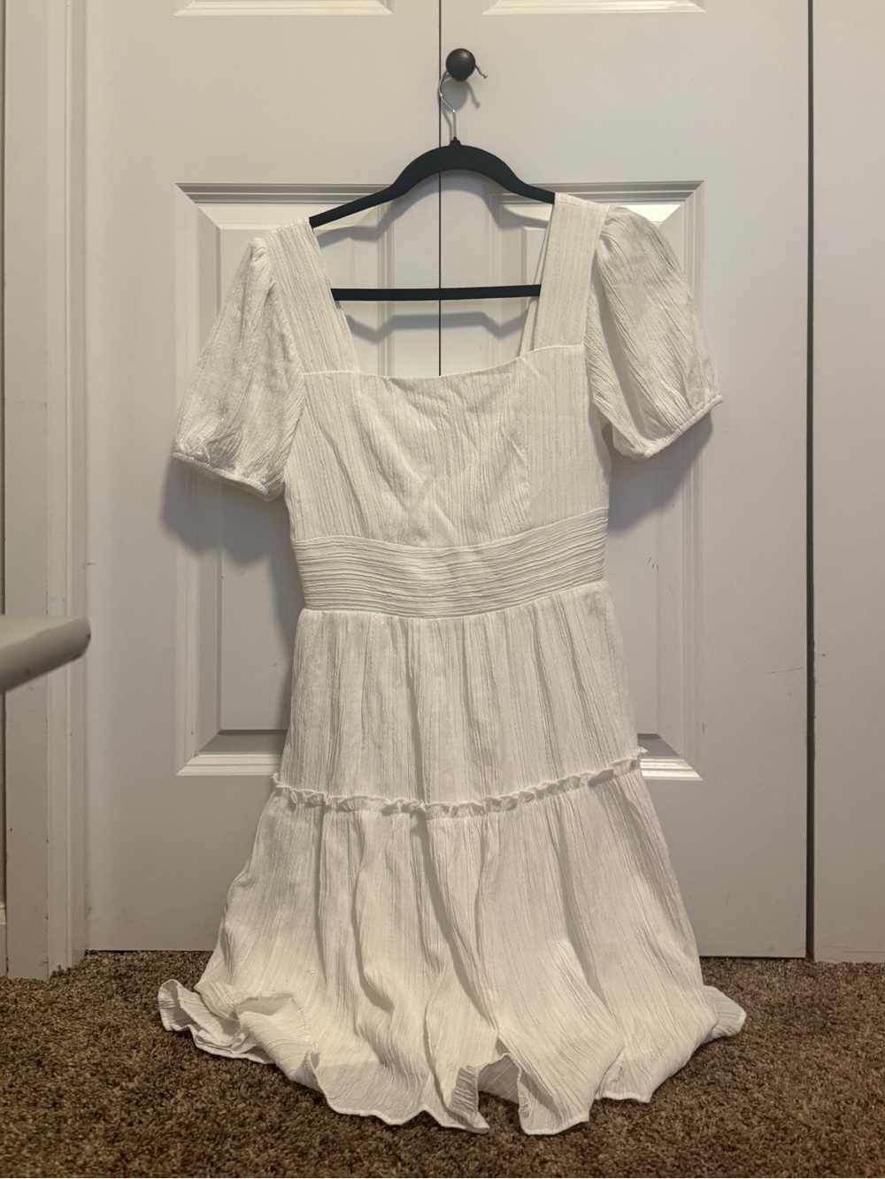Altar’d State White Square Neck Tiered Mini Dress Size Small